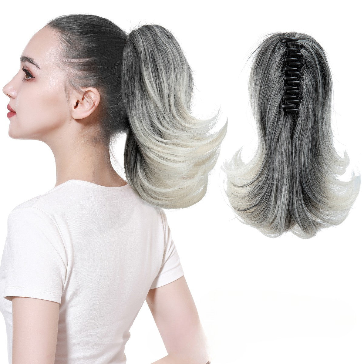 Ombre Gray-to-White Ponytail Extension