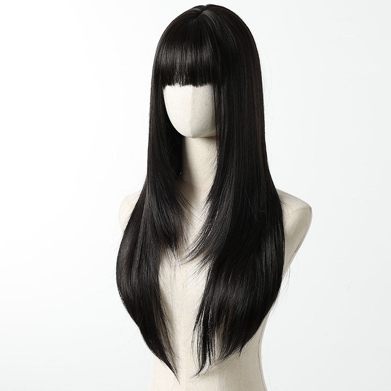 Classic Black Long Straight Wig with Fringe