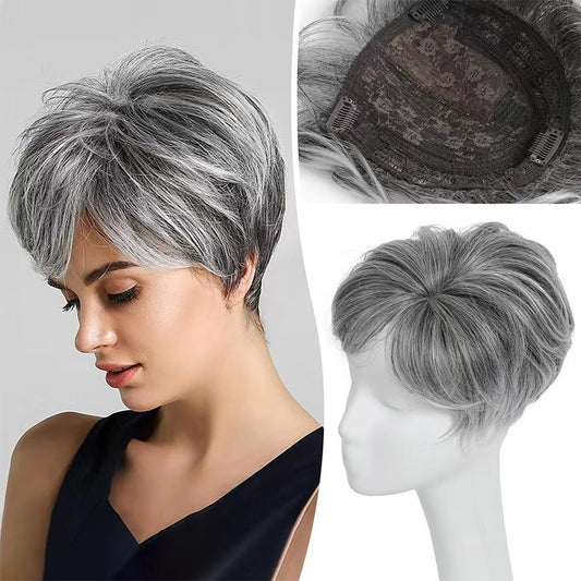 Lace-Front Silver Gray Short Wig